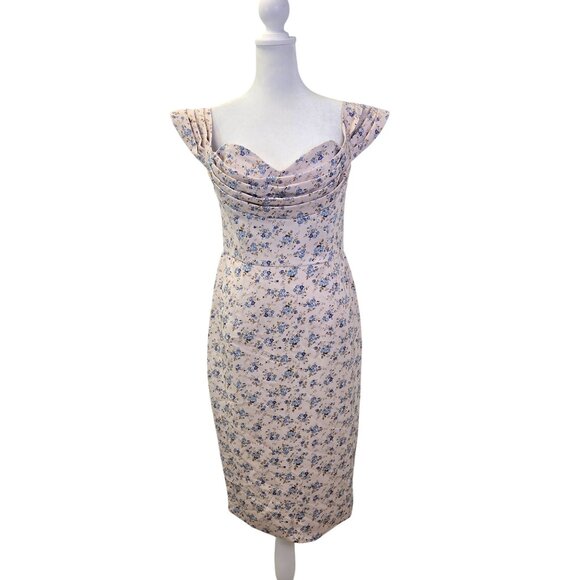 NWT Lavish Alice Bardot Floral Off The Shoulder Cowl Midi Dress Size 8 - Picture 1 of 10